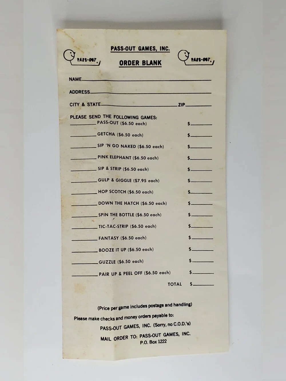 Vintage Edition 3 1971 Adult Drinking Game, PASS OUT by Frank Breese - Complete